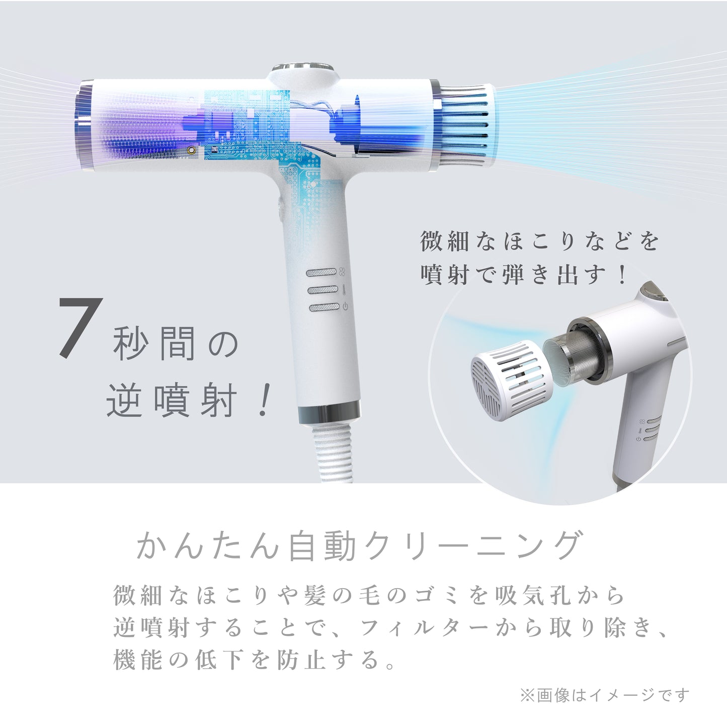 7秒間の逆噴射で、かんたん自動クリーニング